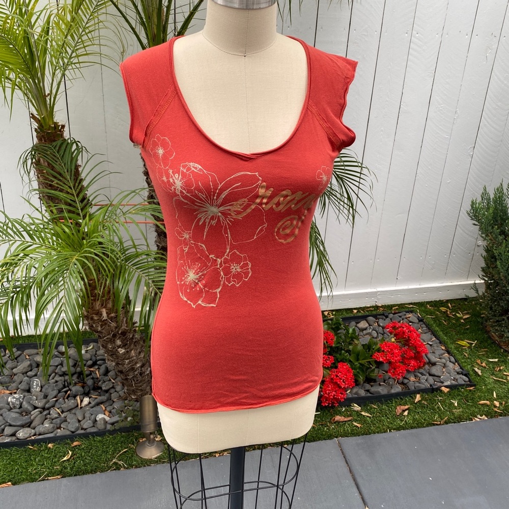 Roxy Burnt Orange Hibiscus Tee